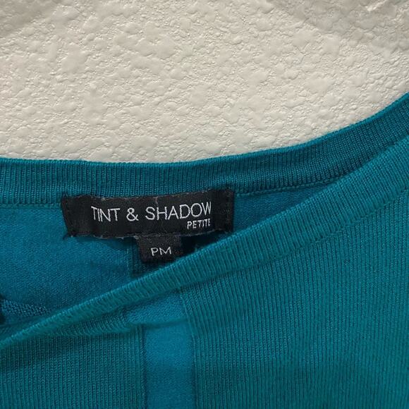 Tent and shadow sweater, blouse, size petite, medium, three-quarter sleeve, teal - Picture 3 of 7